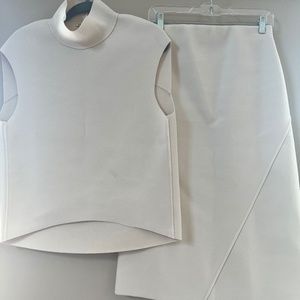 Zara Cocoon Top with Matching Asymmetric Midi Skirt, Size Small- Color Ecru